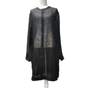 Turnblack Women's Sheer Full Sleeve Tunic Linen Gauze Black Sizes Medium